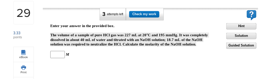29 3 33 Points Ebook Print 3 Attempts Left Check My Work Enter Your Answer In The Provided Box The Volume Of A Sample O 1