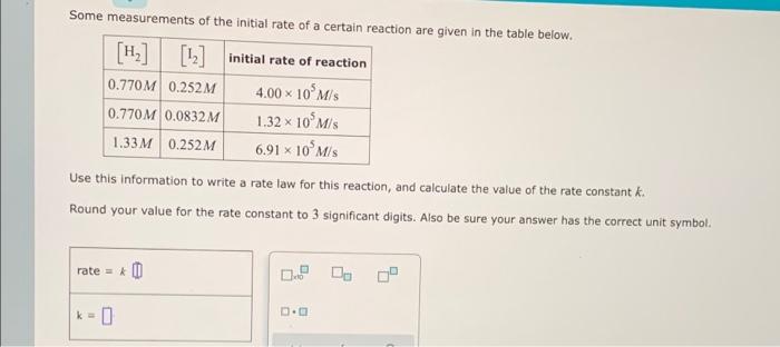 Some Measurements Of The Initial Rate Of A Certain Reaction Are Given In The Table Below H Initial Rate Of Reac 1