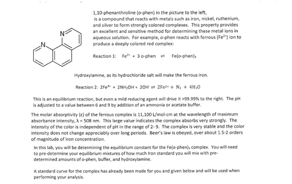 1 10 Phenanthroline O Phen In The Picture To The Left Is A Compound That Reacts With Metals Such As Iron Nickel Rut 1