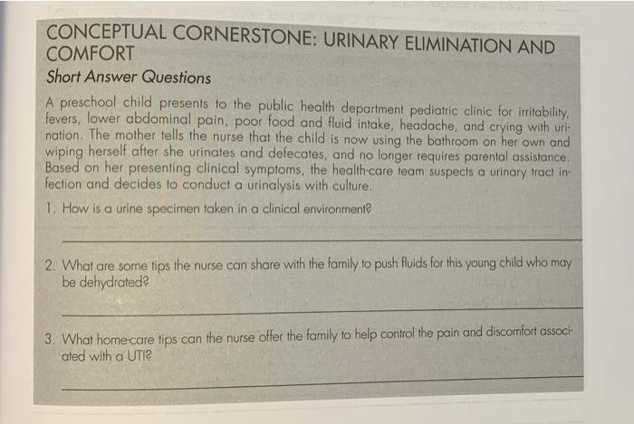 Conceptual Cornerstone Urinary Elimination And Comfort Short Answer Questions A Preschool Child Presents To The Public 1