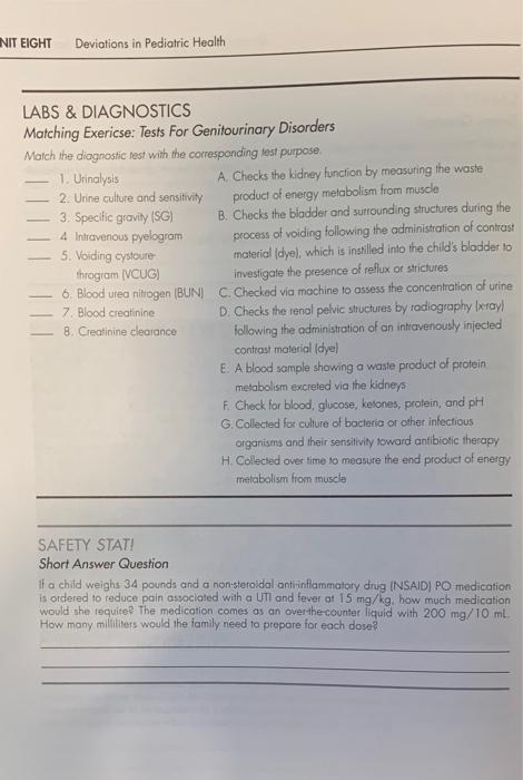 Nit Eight Deviations In Pediatric Health Labs Diagnostics Matching Exericse Tests For Genitourinary Disorders Match T 1