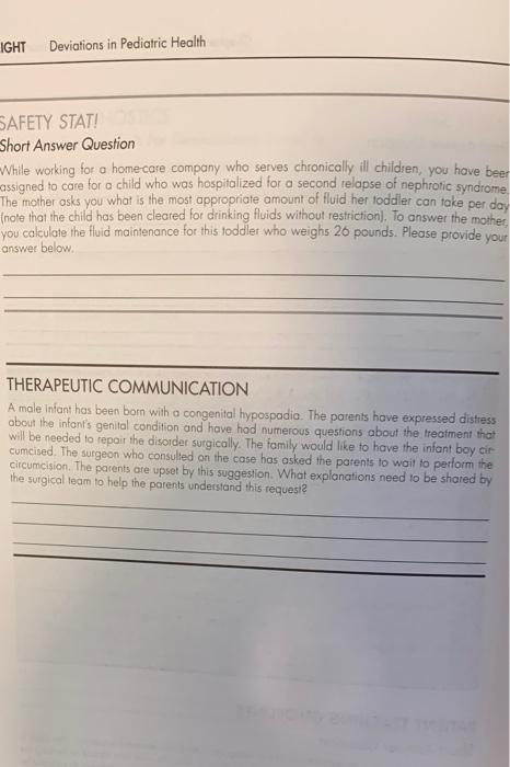 Ight Deviations In Pediatric Health Safety Stat Short Answer Question While Working For A Home Care Company Who Serves 1