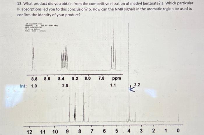 13 What Product Did You Obtain From The Competitive Nitration Of Methyl Benzoate A Which Particular Ir Absorptions Le 1