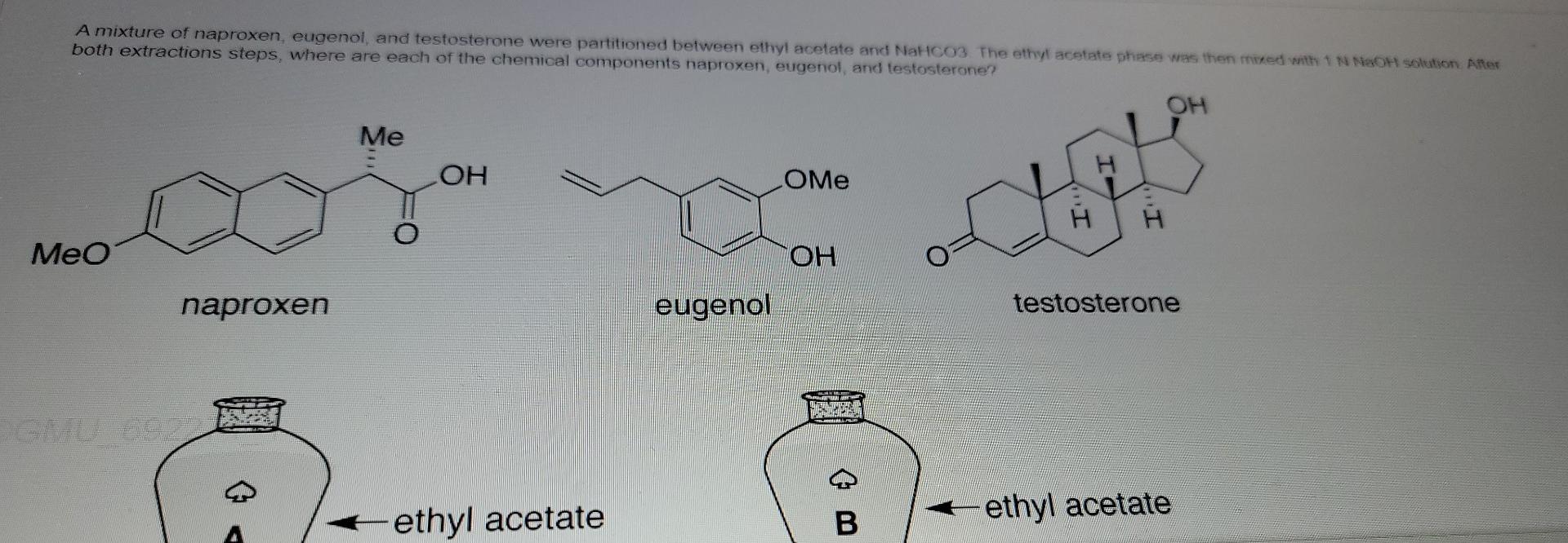 A Mixture Of Naproxen Eugenol And Testosterone Were Partitioned Between Ethyl Acetate And Nahco3 The Ethyl Acetate Pha 1