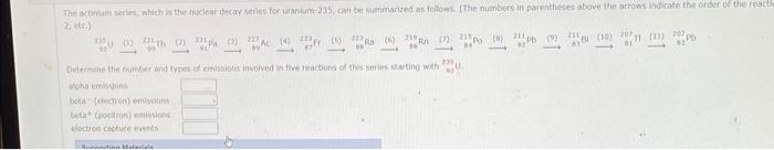The Actinium Series Which Is The Nuclear Decay Series For Uranium 235 Can Be Summarized As Follows The Numbers In Par 1