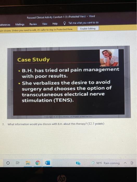 Rnsg 1161 Case Study B H A 52 Year Old Woman Is Experiencing Lumbar Back Pain The Pain Began 2 Months Ago And Has Gra 6