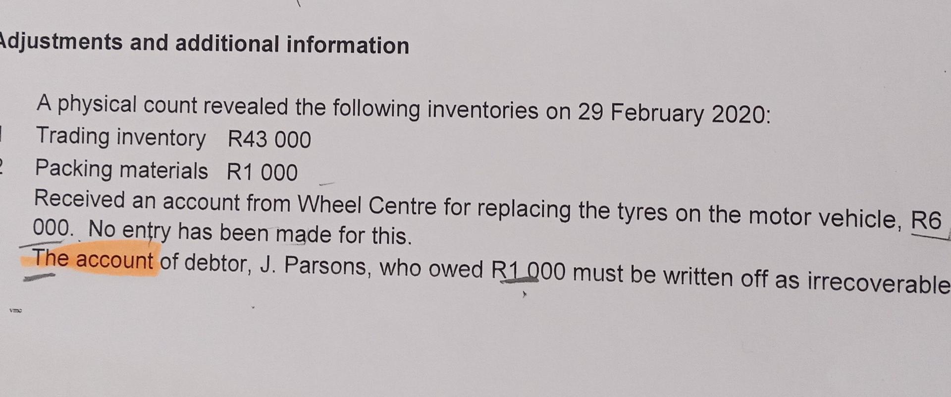 Prepare The Statement Of Comprehasive Income For The Year Ended 29 February 2020 Pentel Traders Pre Adjustment Trial Ba 3