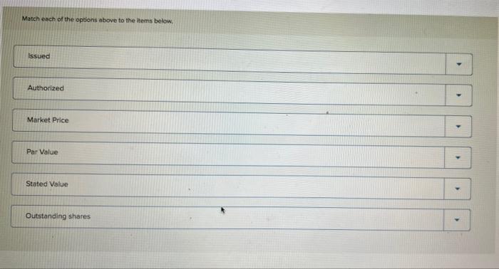 Matching Match The Term With The Definition The Current Dollar Amount The Stock Is Trading For In The Market Place No 2