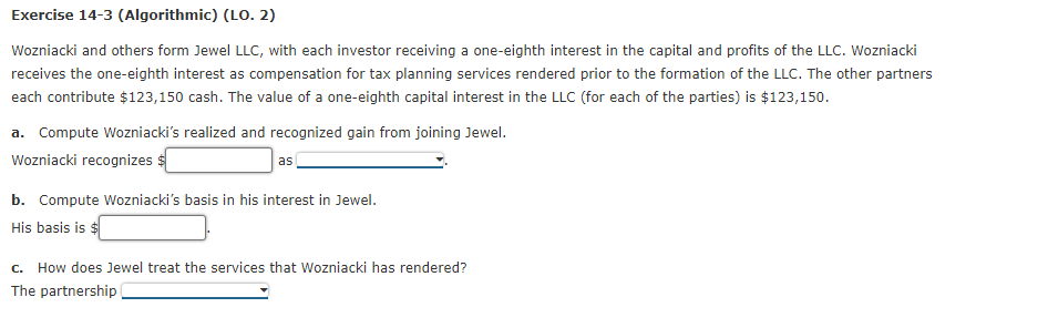Exercise 14 3 Algorithmic Lo 2 Wozniacki And Others Form Jewel Llc With Each Investor Receiving A One Eighth Inter 1