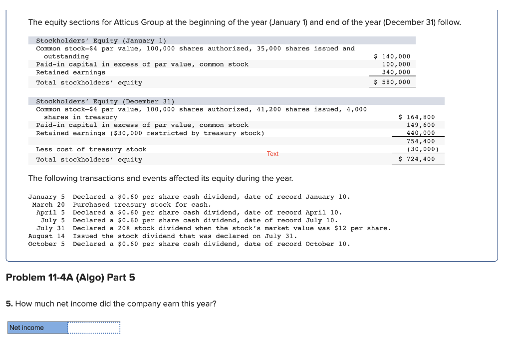 The Equity Sections For Atticus Group At The Beginning Of The Year January 1 And End Of The Year December 31 Follow 1
