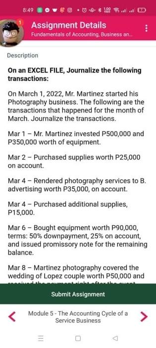 1 00 Al Assignment Details Fundamentals Of Accounting Business An Description On An Excel File Journalize The Foll 2