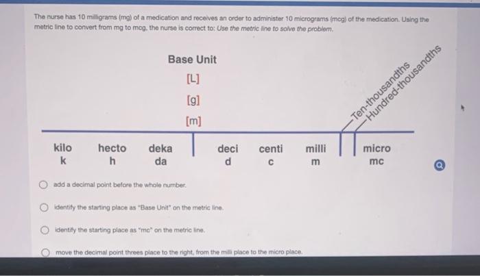 The Nurse Has 10 Milligrams Mg Of A Medication And Receives An Order To Administer 10 Micrograms Meg Of The Medicati 1