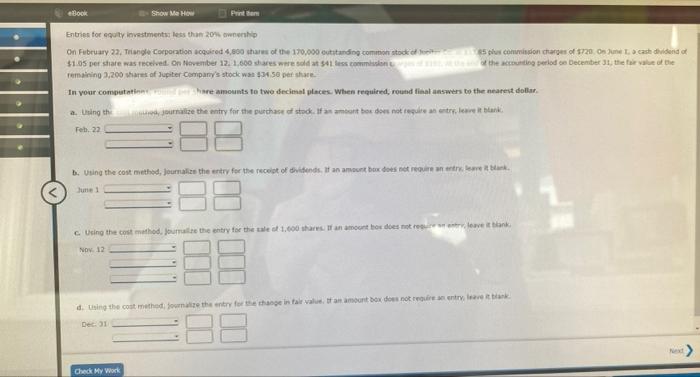 Ebook Show Me How Printem Entries For Equity Investments Less Than 20 Ownership On February 22 Triangle Corporation A 1
