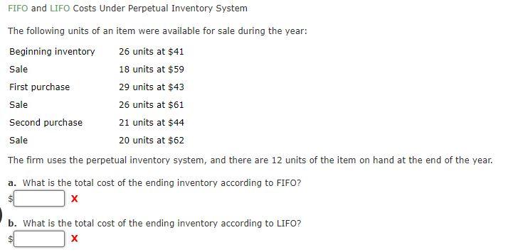 Fifo And Lifo Costs Under Perpetual Inventory System The Following Units Of An Item Were Available For Sale During The Y 1