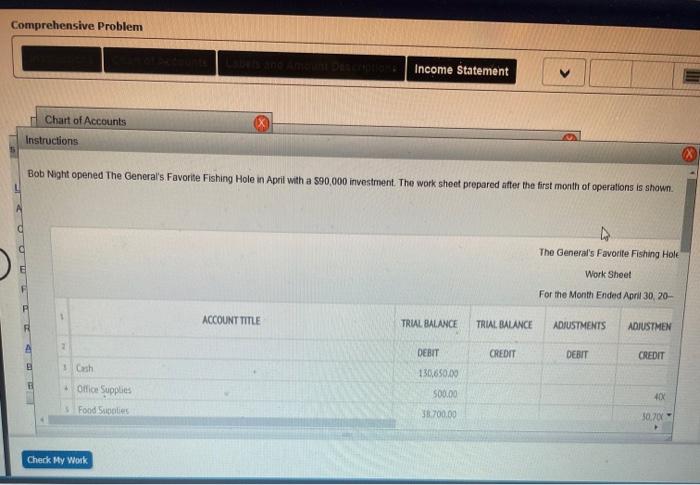Comprehensive Problem Income Statement Chart Of Accounts Instructions Bob Night Opened The General S Favorite Fishing Ho 1