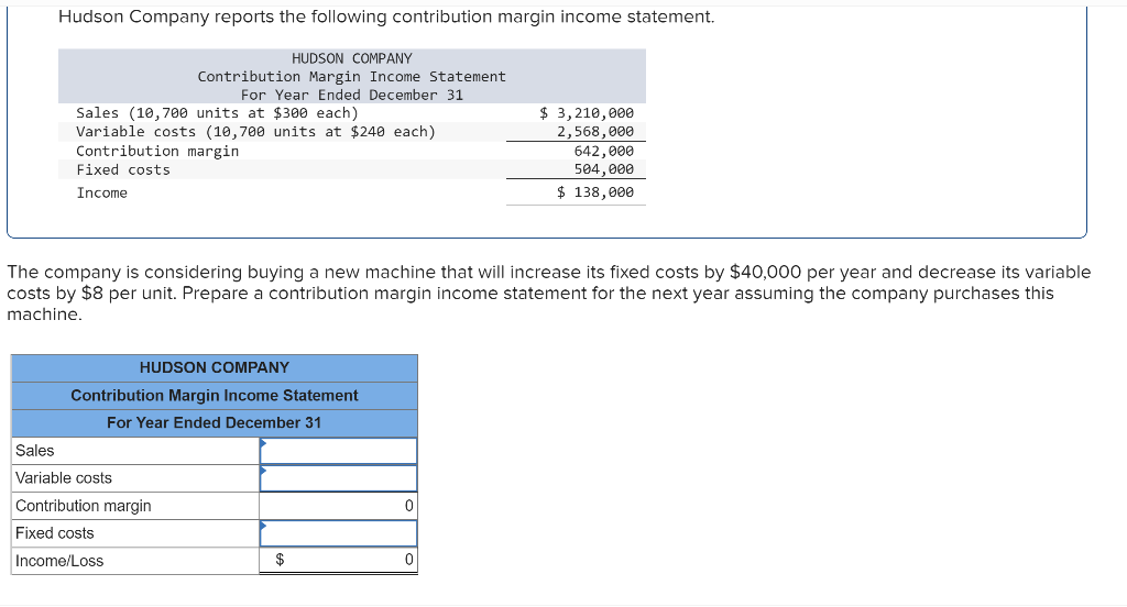 Hudson Company Reports The Following Contribution Margin Income Statement Hudson Company Contribution Margin Income Sta 1