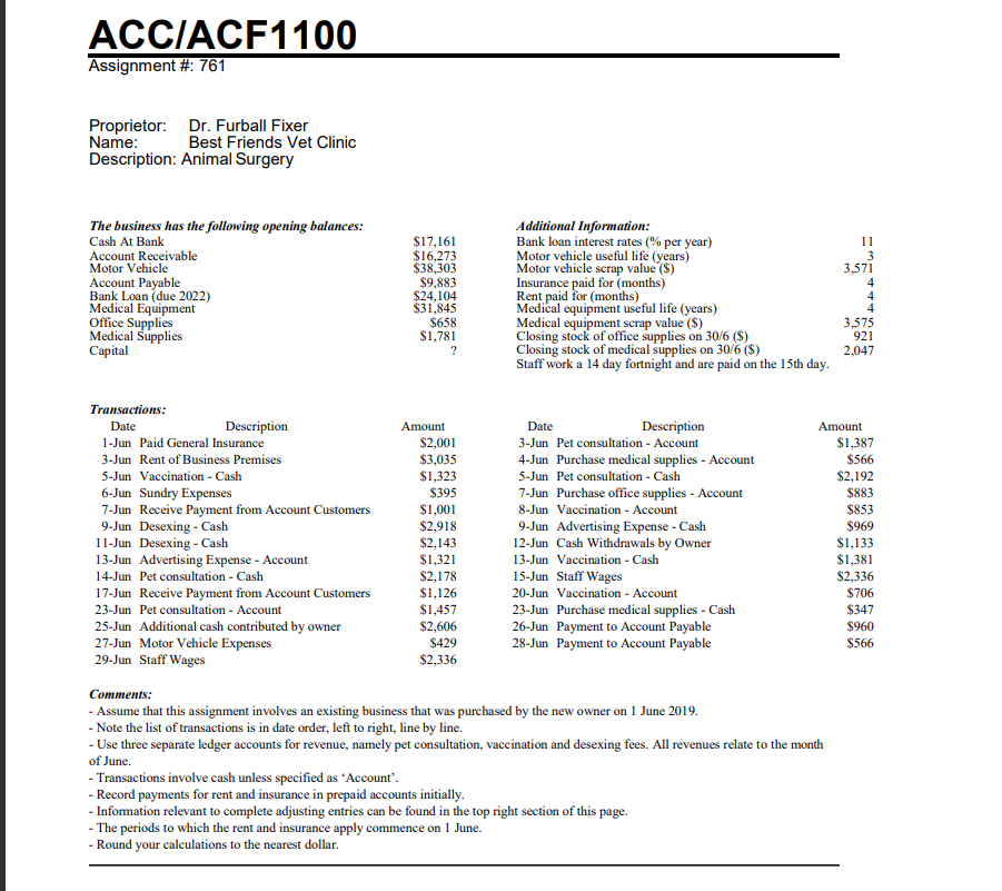 Acc Acf1100 Assignment 761 Proprietor Dr Furball Fixer Name Best Friends Vet Clinic Description Animal Surgery Th 1