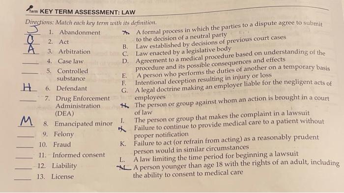 A Person Who Performs The Duties Of Another On A Ferm Key Term Assessment Law Directions Match Each Key Term With Its 1