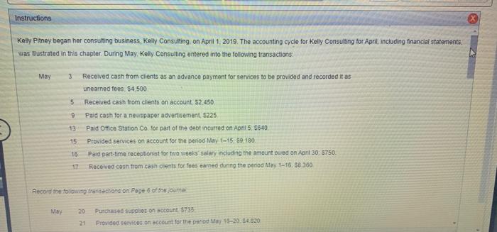 Instructions Kelly Pitney Began Her Consulting Business Kelly Consulting On April 1 2019 The Accounting Cycle For Ke 1