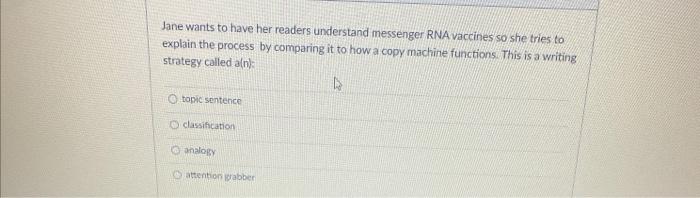 Jane Wants To Have Her Readers Understand Messenger Rna Vaccines So She Tries To Explain The Process By Comparing It To 1