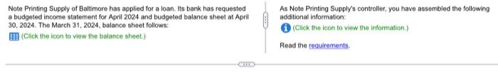 Note Printing Supply Of Baltimore Has Applied For A Loan Its Bank Has Requested A Budgeted Income Statement For April 2 1
