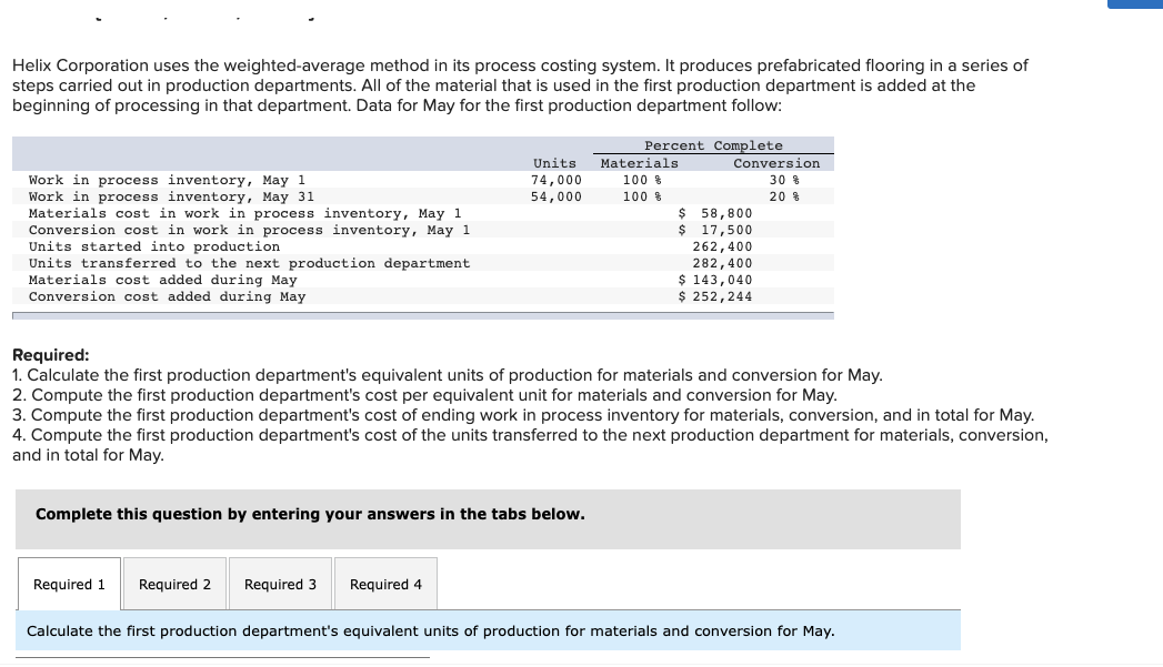 Helix Corporation Uses The Weighted Average Method In Its Process Costing System It Produces Prefabricated Flooring In 1