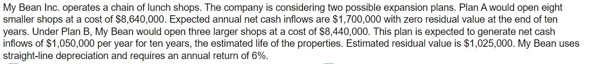 Requirements 1 Compute The Payback Period The Arr And The Npv Of These Two Plans What Are The Strengths And Weakne 1