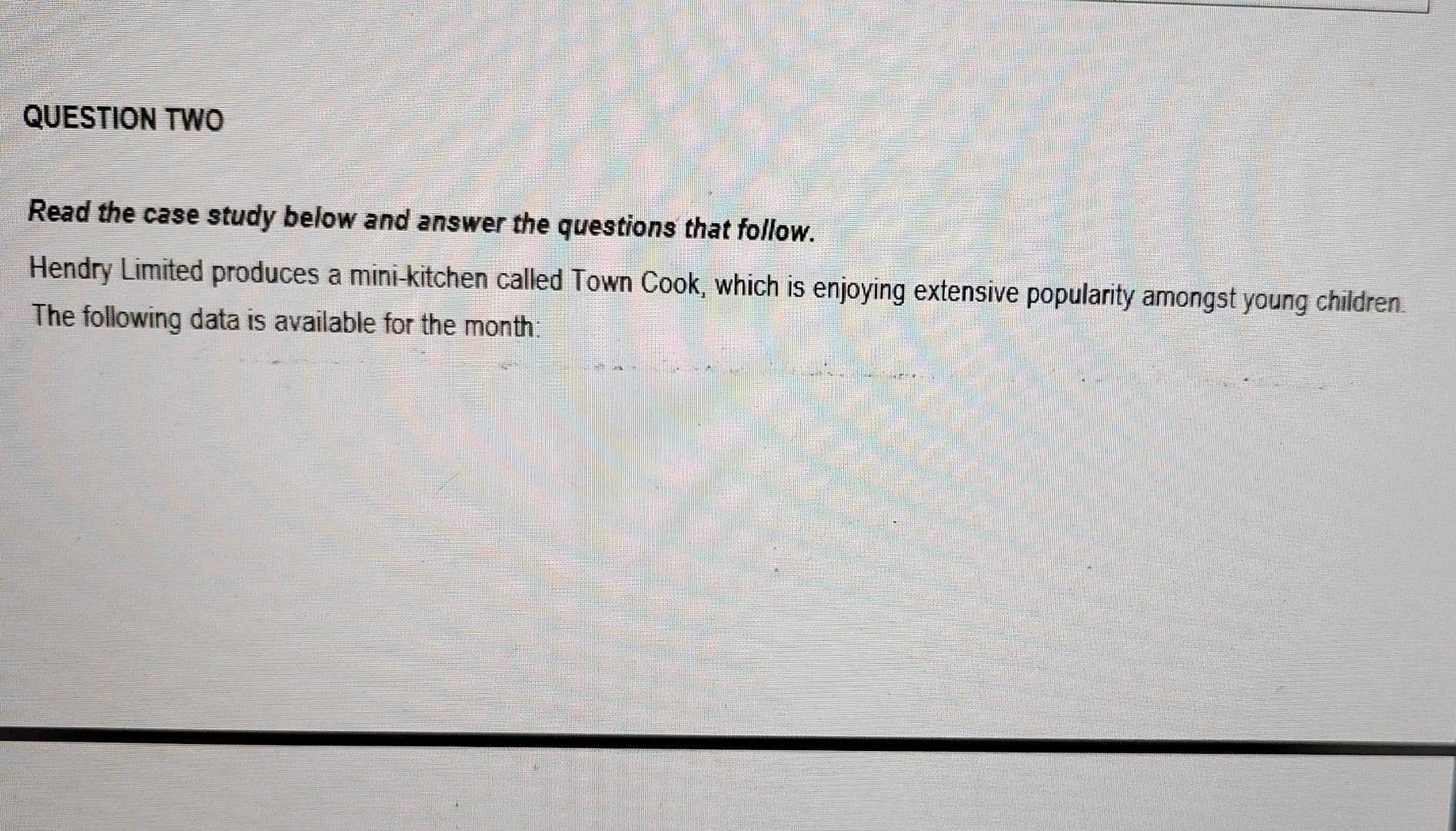 Question Two Read The Case Study Below And Answer The Questions That Follow Hendry Limited Produces A Mini Kitchen Call 1