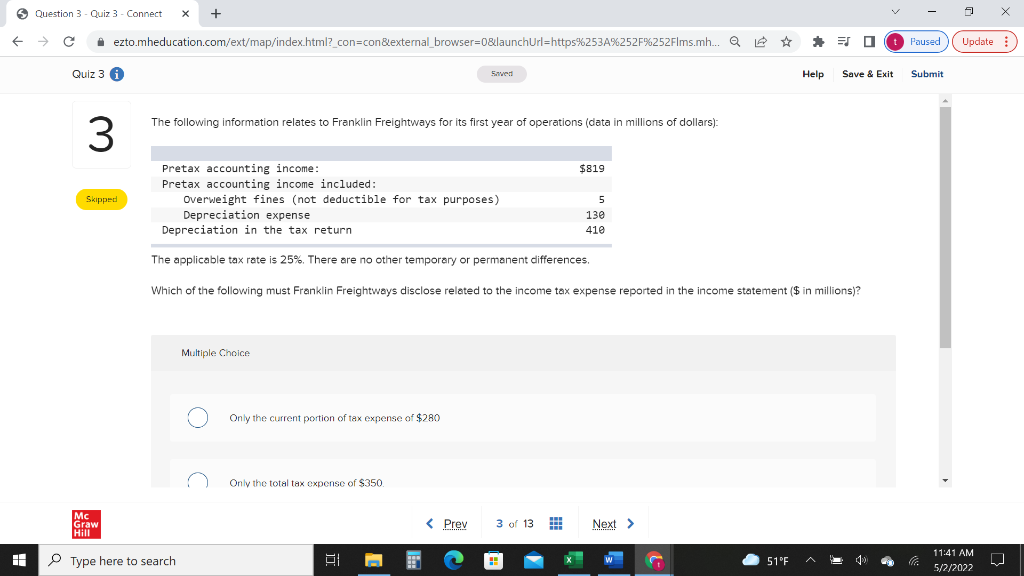 Question 3 Quiz 3 Connect X C Ezto Mheducation Com Ext Map Index Html Con Con External Browser 0 Launchurl 1