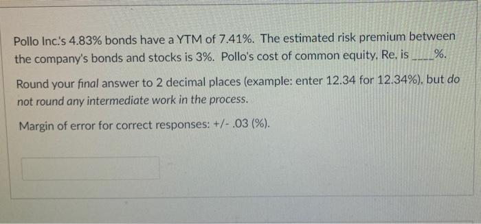 Pollo Inc S 4 83 Bonds Have A Ytm Of 7 41 The Estimated Risk Premium Between The Company S Bonds And Stocks Is 3 1