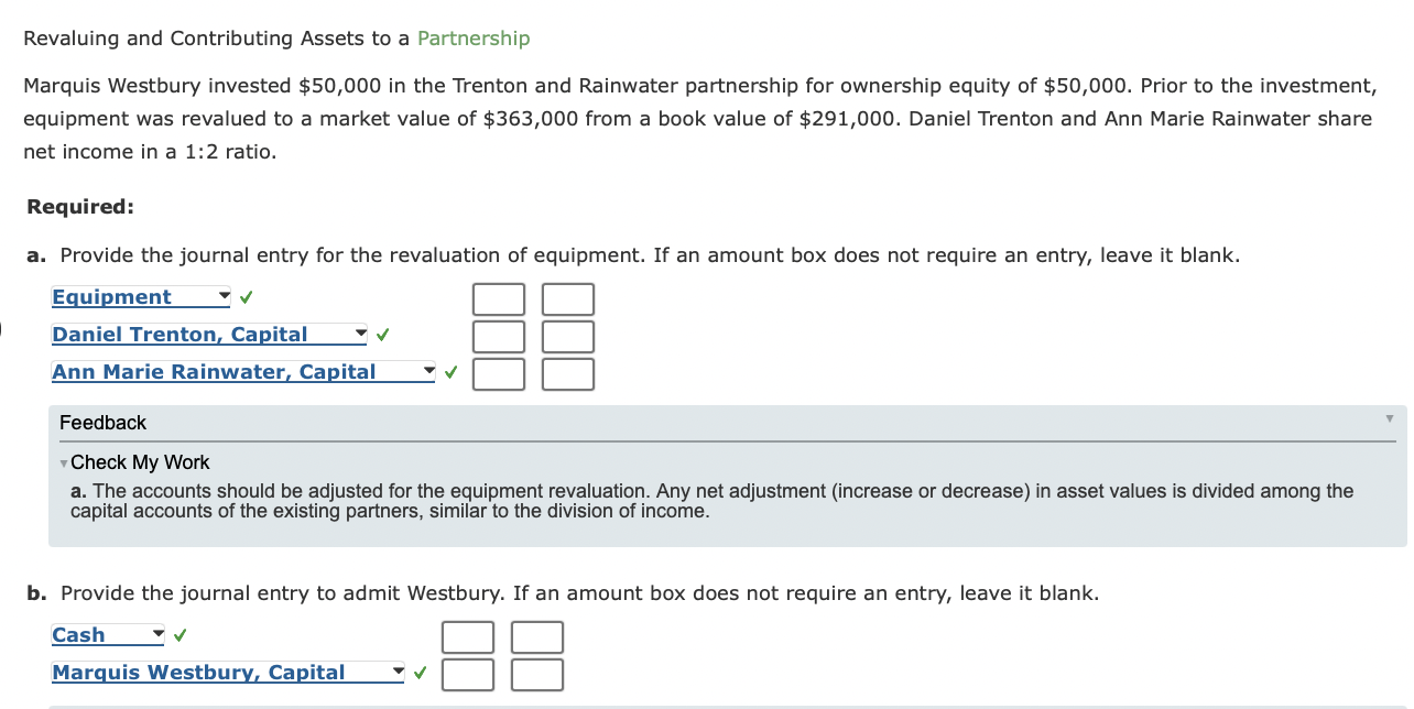 Revaluing And Contributing Assets To A Partnership Marquis Westbury Invested 50 000 In The Trenton And Rainwater Partne 1