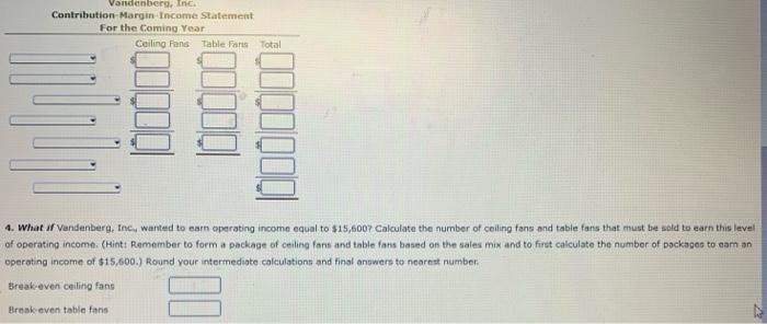 Vandenberg Inc Produces And Sells Two Products A Ceiling Fan And A Table Fan Vandenberg Plans To Sell 20 000 Ceiling 2