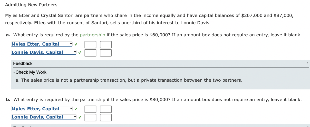 Admitting New Partners Myles Etter And Crystal Santori Are Partners Who Share In The Income Equally And Have Capital Bal 1