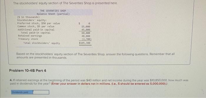 The Stockholders Equity Section Of The Seventies Shop Is Presented Here The Seventies Shop Balance Sheet Partial 1