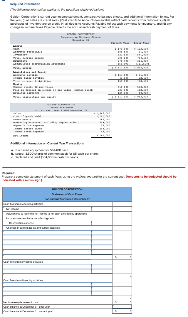 Required Information The Following Information Applies To The Questions Displayed Below Golden Corporation S Current 1