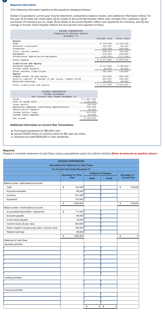 Required Information The Following Information Applies To The Questions Displayed Below Golden Corporation S Current 1