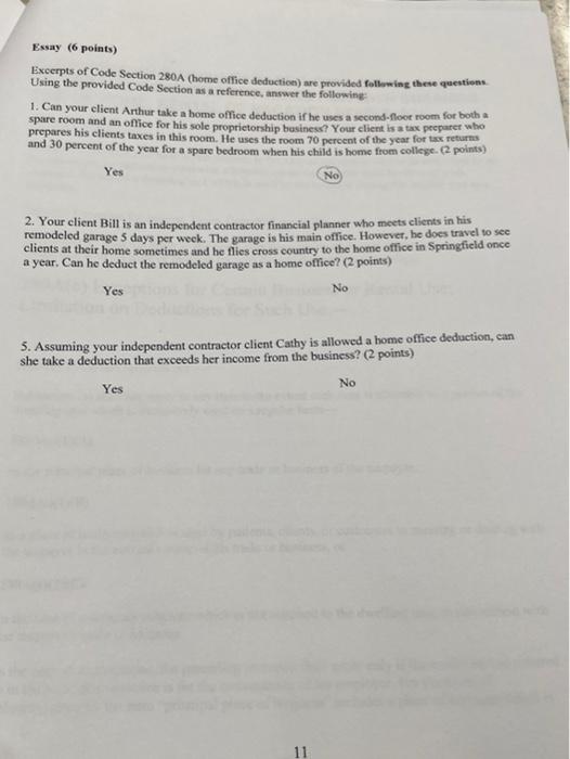 Essay 6 Points Excerpts Of Code Section 280a Home Office Deduction Are Provided Following These Questions Using The 1