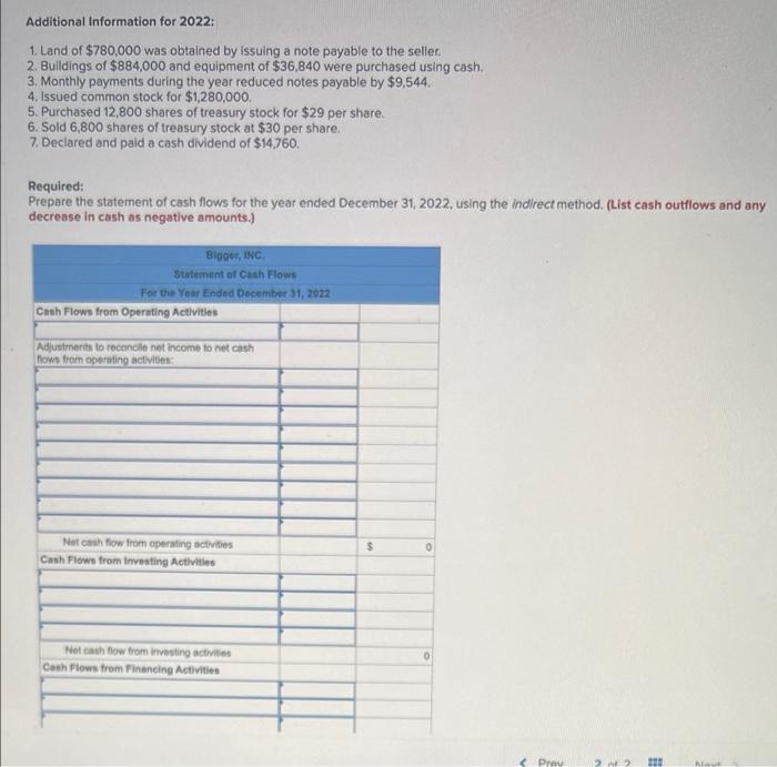 The Income Statement Balance Sheets And Additional Information For Bigger Inc Are Provided Below Bigger Inc Inco 2