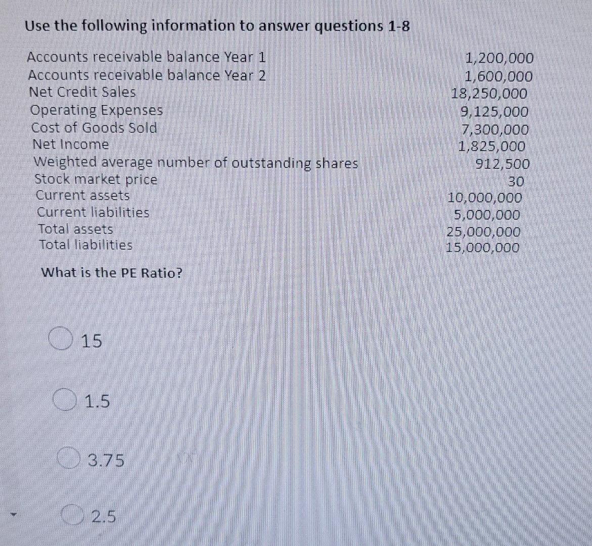 Use The Following Information To Answer Questions 1 8 Accounts Receivable Balance Year 1 Accounts Receivable Balance Yea 4