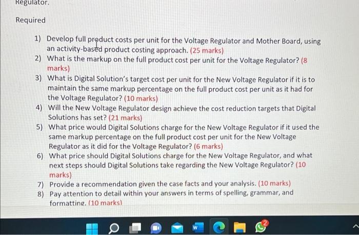Regulator Required 1 Develop Full Product Costs Per Unit For The Voltage Regulator And Mother Board Using An Activity 2