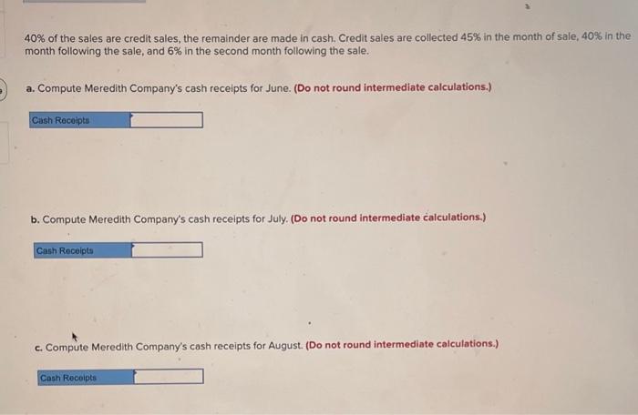 Meredith Company Has Budgeted Sales For The Upcoming Months As Follows April 460 000 May 466 000 June 490 000 July A 2