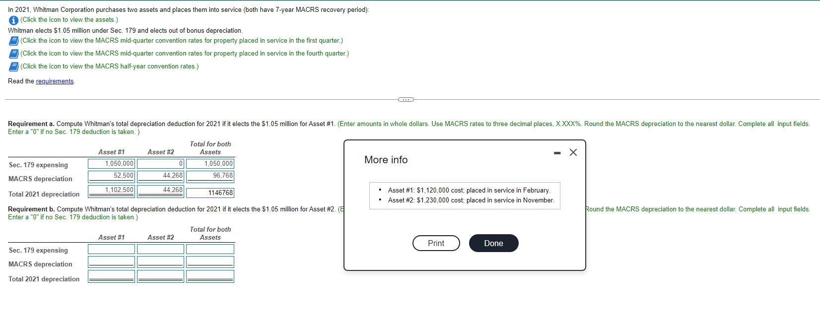 In 2021 Whitman Corporation Purchases Two Assets And Places Them Into Service Both Have 7 Year Macrs Recovery Period 1