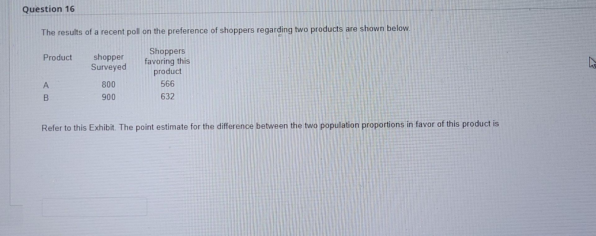 Question 16 The Results Of A Recent Poll On The Preference Of Shoppers Regarding Two Products Are Shown Below Shoppers 1