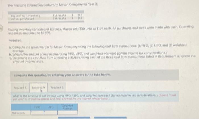 The Following Information Pertains To Mason Company For Year 2 Beginning Inventory Units Purchased 110 Units 300 Units 2