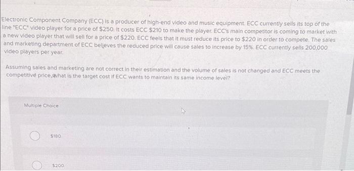 Electronic Component Company Ecc Is A Producer Of High End Video And Music Equipment Ecc Currently Sells Its Top Of T 1