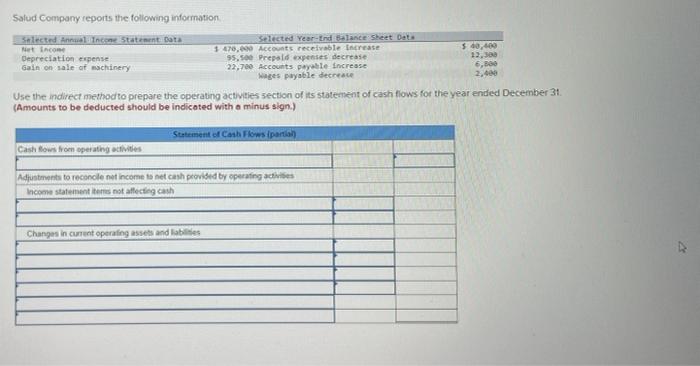 Salud Company Reports The Following Information Selected Annual Income Statement Data Net Income Selected Year End Balan 1