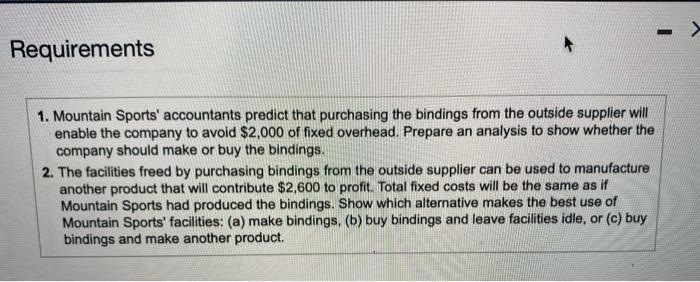 Mountain Sports Manufactures Snowboards Its Cost Of Making 23 600 Bindings Is As Follows Click The Loon To View The C 3