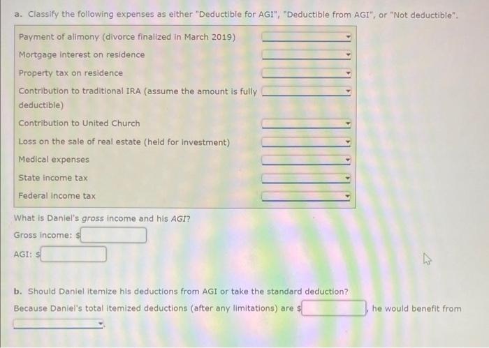 Deductible For Agi Deductible From Agi Not Deductible B Drop Option Using The Standard Deduction Itemizing His Deducti 3