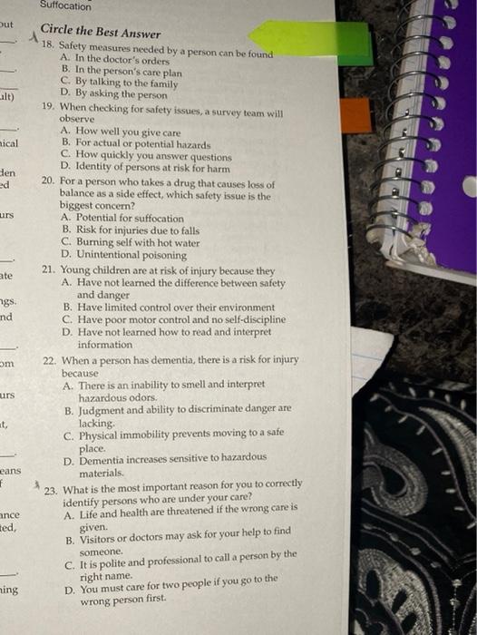 Suffocation 2 Urs Out Circle The Best Answer 1 18 Safety Measures Needed By A Person Can Be Found A In The Doctor S Or 1