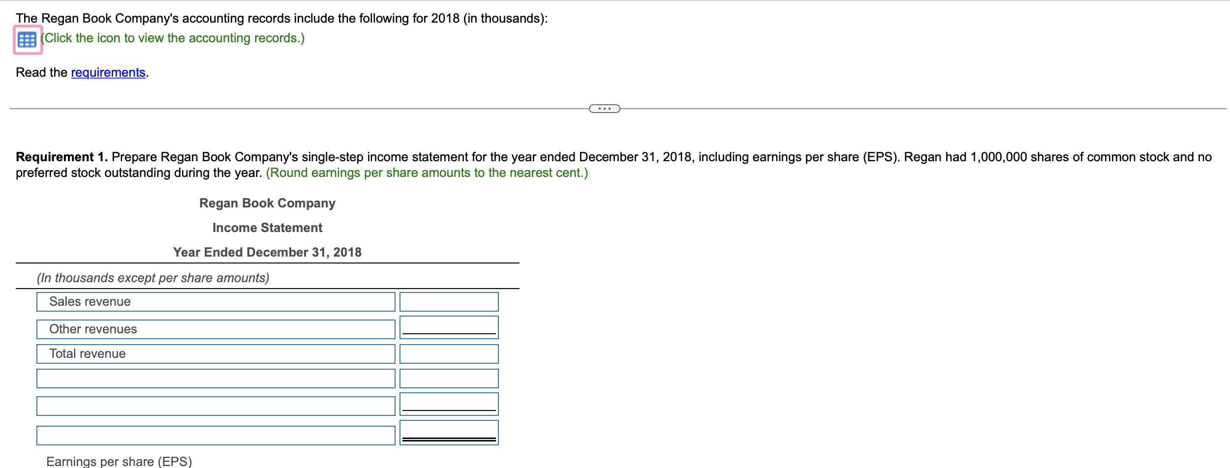 The Regan Book Company S Accounting Records Include The Following For 2018 In Thousands Click The Icon To View The A 1